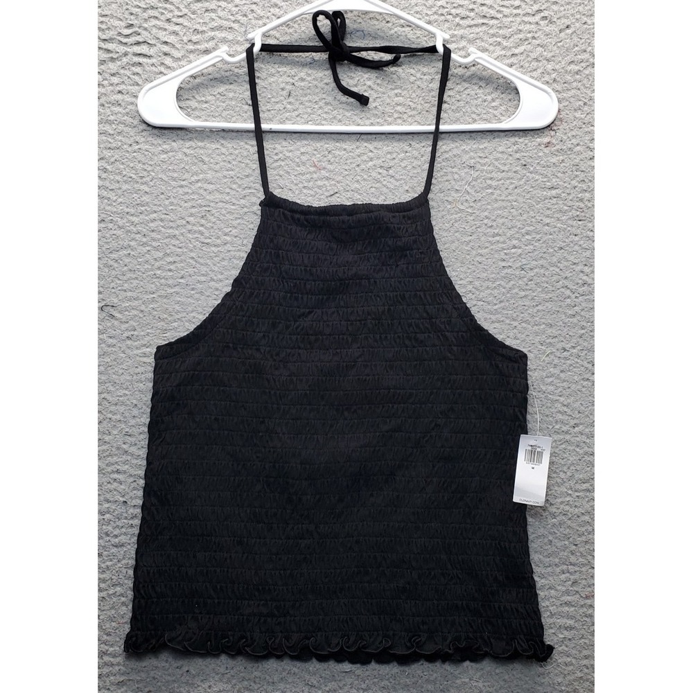 Old Navy Cropped Top Womens Medium Black Smocked Backless Sleeveless Halter Neck
